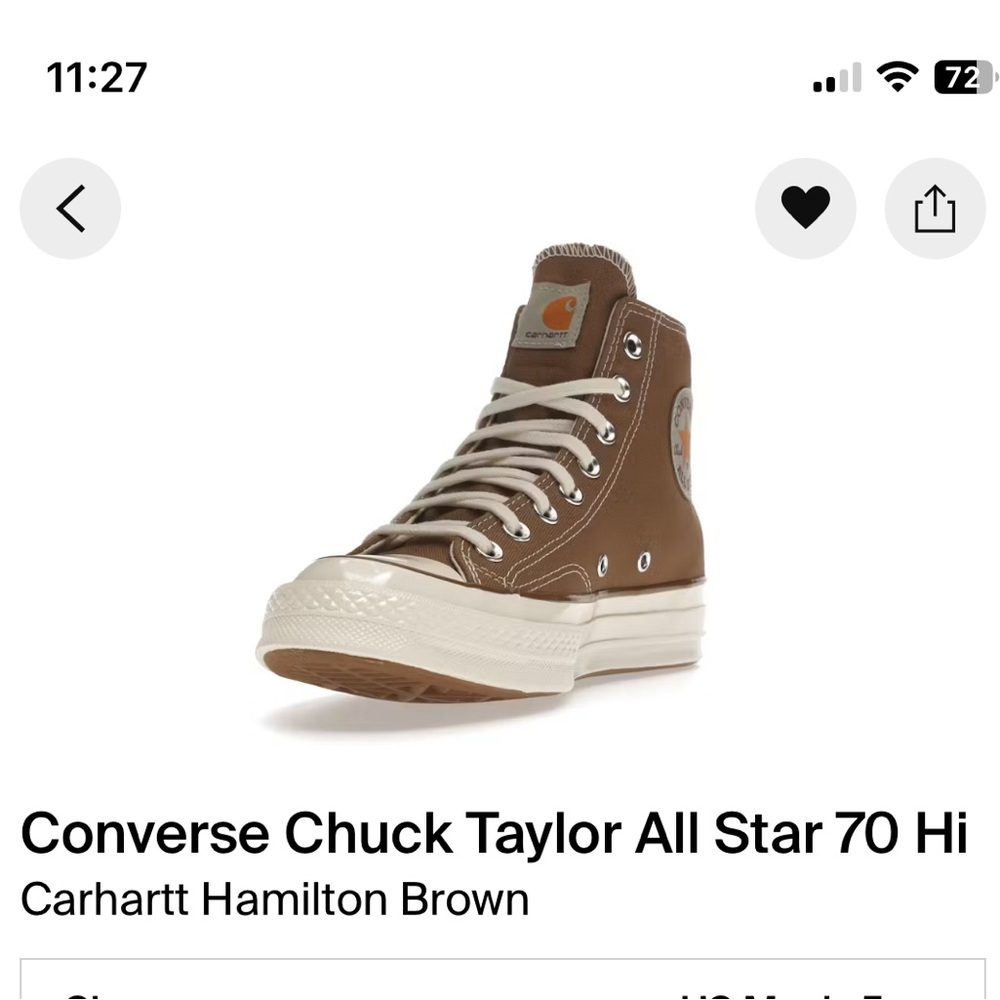 Converse Carhartt WIP x Chuck 70 High  Mens 3.5 / Womens 5.5 Hamilton Brown